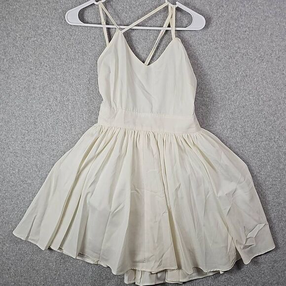 San Joy tulled Lined Cocktail Dress Open Back Spaghetti Small Ivory White - Picture 1 of 11